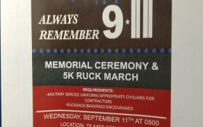 Plakát oznamující vzpomínkový ceremoniál na památku obětí a hrdinů 11. září 2001